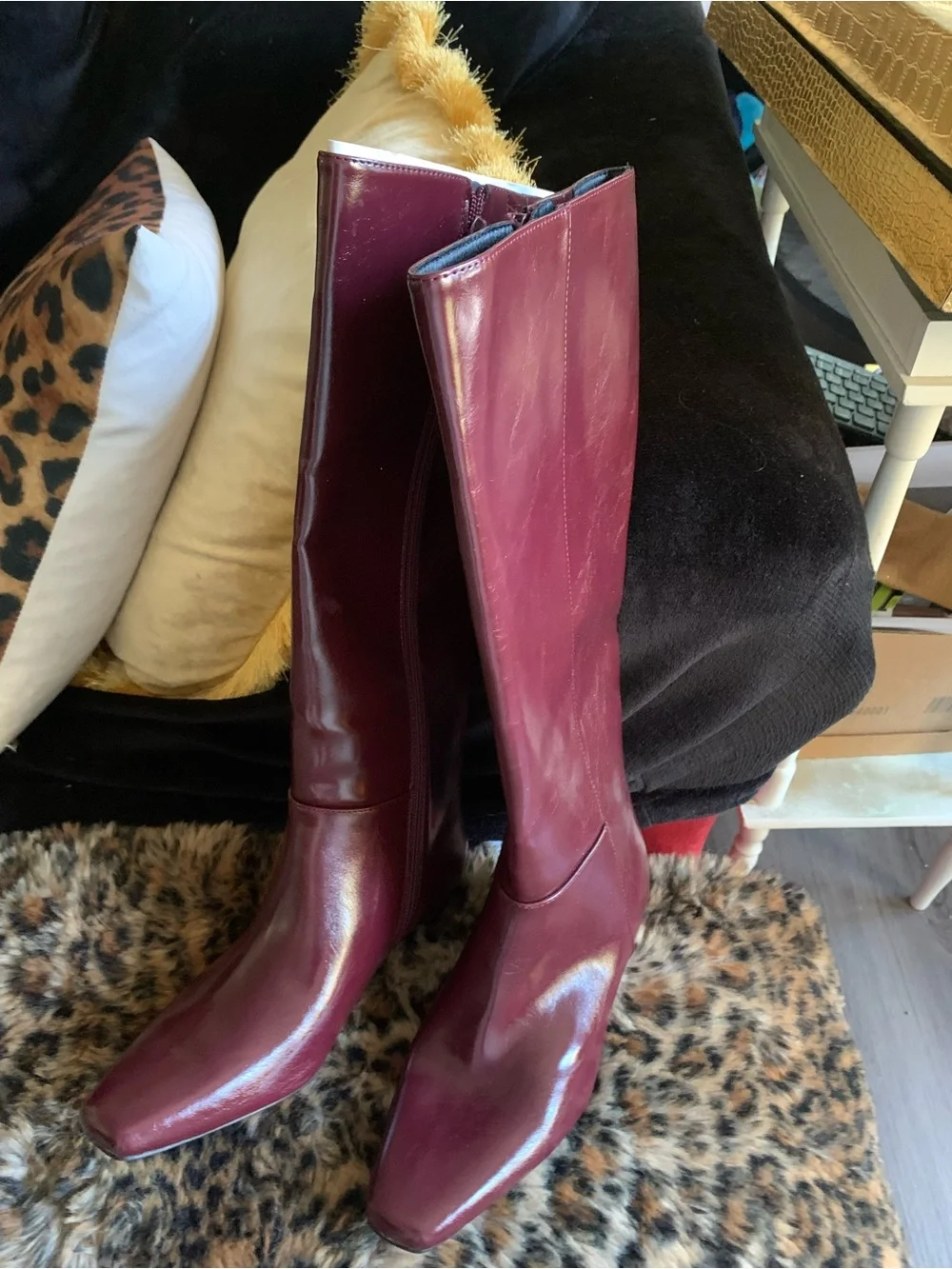 New Women's Tall Dark Burgundy Leather Knee Boots